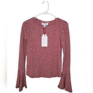 NWT Highline Collective Red White Striped Bell Sleeve Top Sz XS